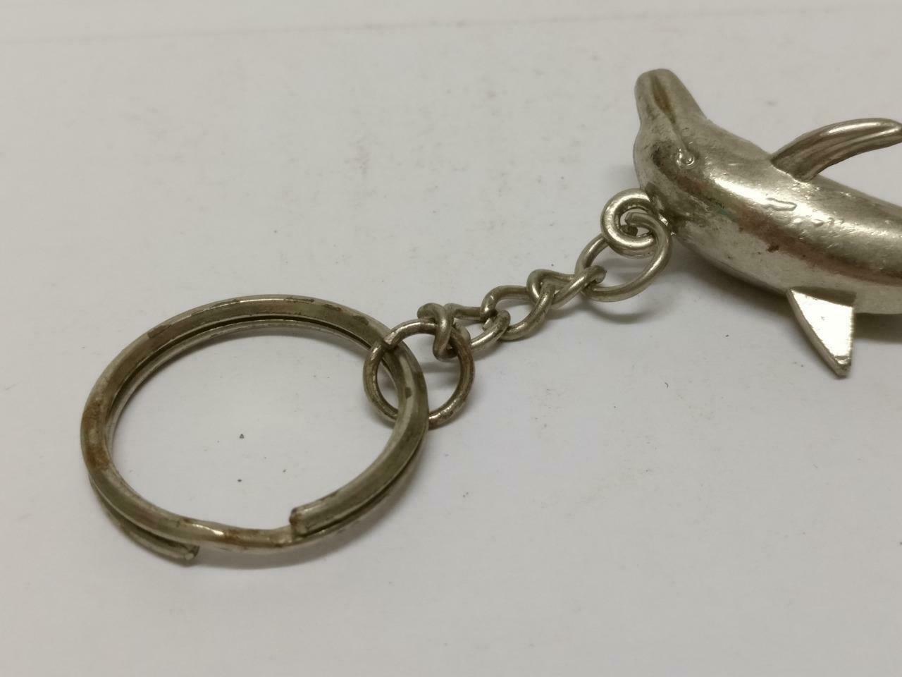 LP888 Rare Vintage Cute Dolphin Metal Silver Tone Souvenir Keychain Keyring F/S B688