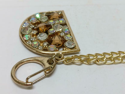 LP888 Vintage Letter D Rhinestones & Faux Pearl Gold Tone Keychain Keyring F/S (B713)