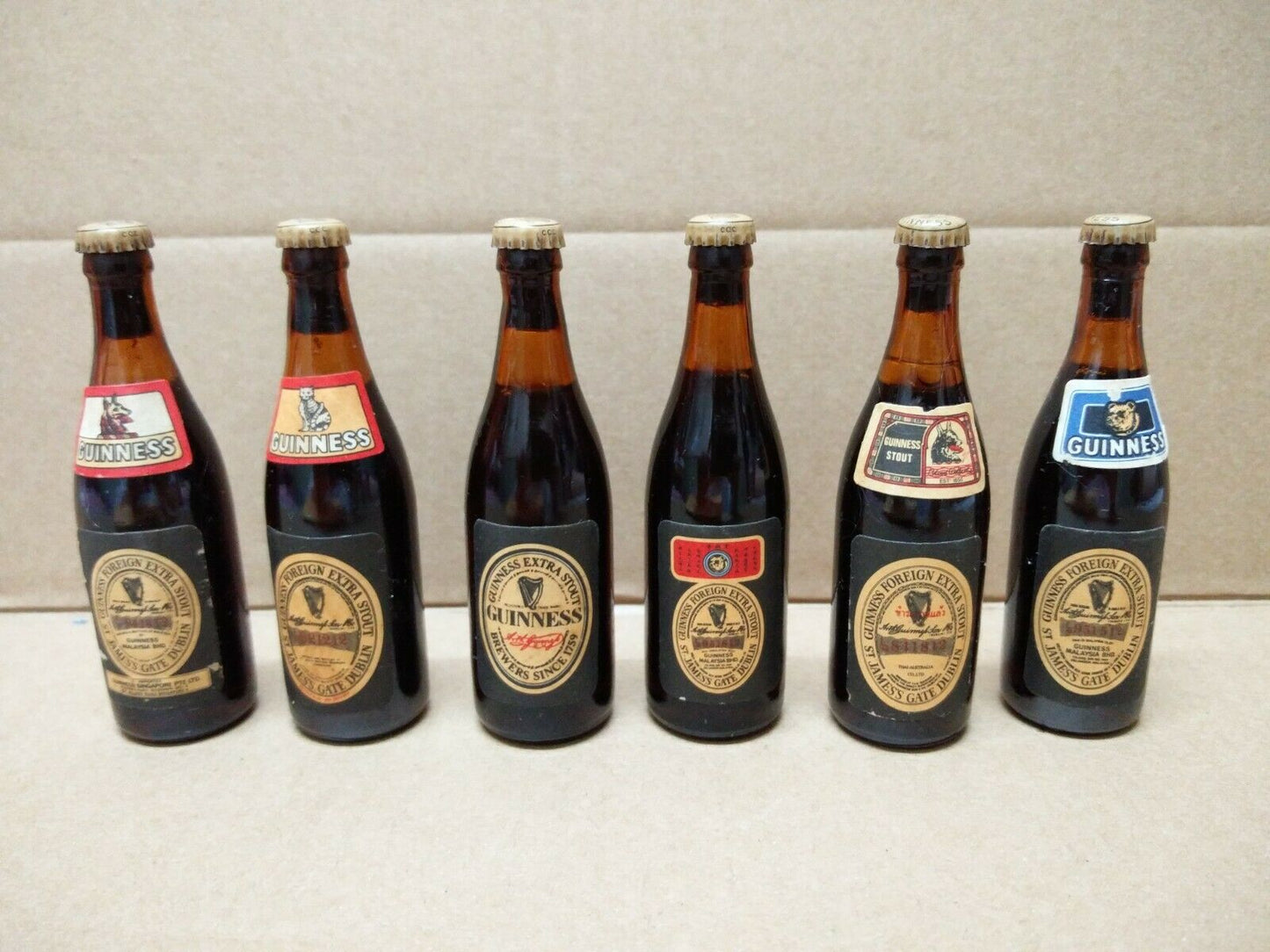 Guinness Miniatures Beer Glass Bottles x6 w/Box Singapore Limited Edition A1397