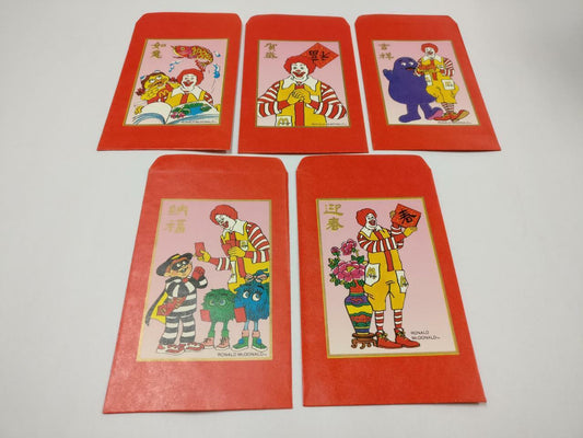 Mega Rare Vintage Chinese New Year Red Packet Ronald McDonalds 5 pcs (C2139) AU