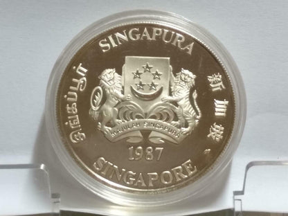 Singapore $10 Rabbit 1987 Proof Silver Coin With Box & Cert (C041b)
