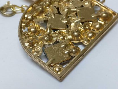 LP888 Vintage Letter D Rhinestones & Faux Pearl Gold Tone Keychain Keyring F/S (B713)