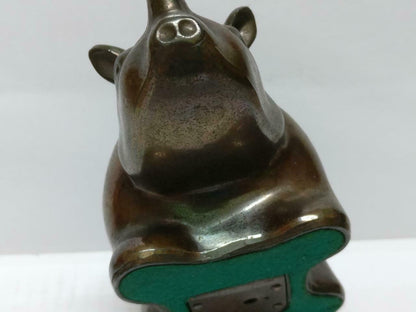 Rare 70's Vintage 崇僑銀行 Singapore Chung Khiaw Bank Coin Bank Bronze Rhino (A1654)