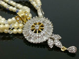 CJ888 Faux Pearls & Rhinestone Diamante Pendant Estate Necklace F/S (J640)