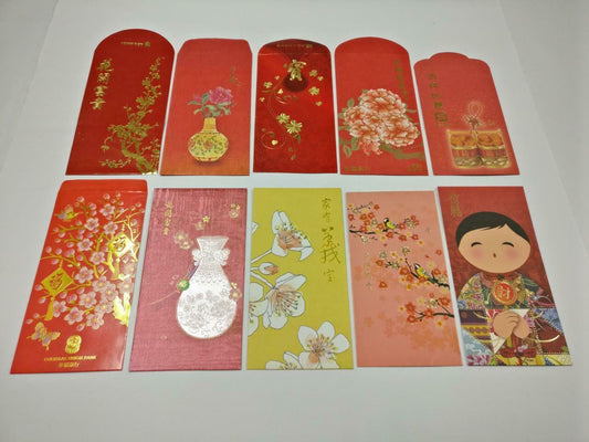 10 pcs Chinese New Year Red Packet Sakura Girl Flowers Peony Oranges (C2228)