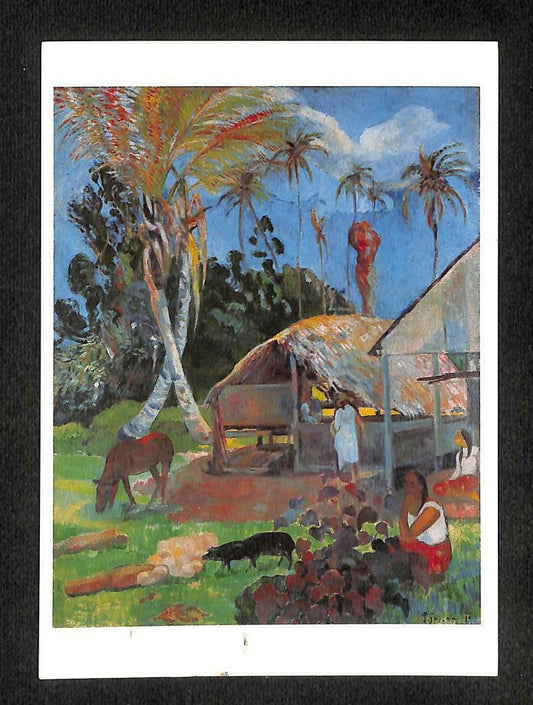 LUCKYPIGEON Gauguin The Black Pigs Trees House Horse Painting Postcard (C1579)