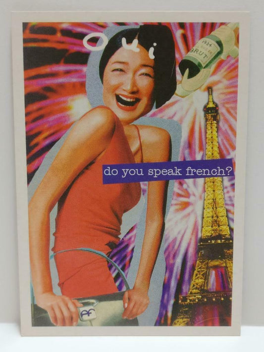 LUCKYPIGEON888 Sexy Smiling Woman Eiffel Tower Wine Singapore Postcard (E0299)