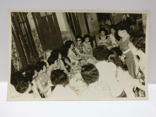 Vintage Asian Chinese Ladies Gathering Party Drinks Candid B&W Photo (P396)