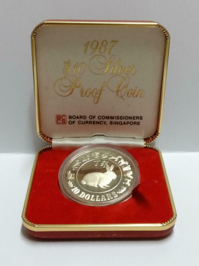 Singapore $10 Rabbit 1987 Proof Silver Coin With Box & Cert (C041b)