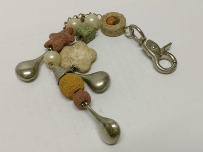 LP888 Rare Vintage Star Faux Pearl Flower Bag Multi Charms Keychain Keyring F/S (B834)