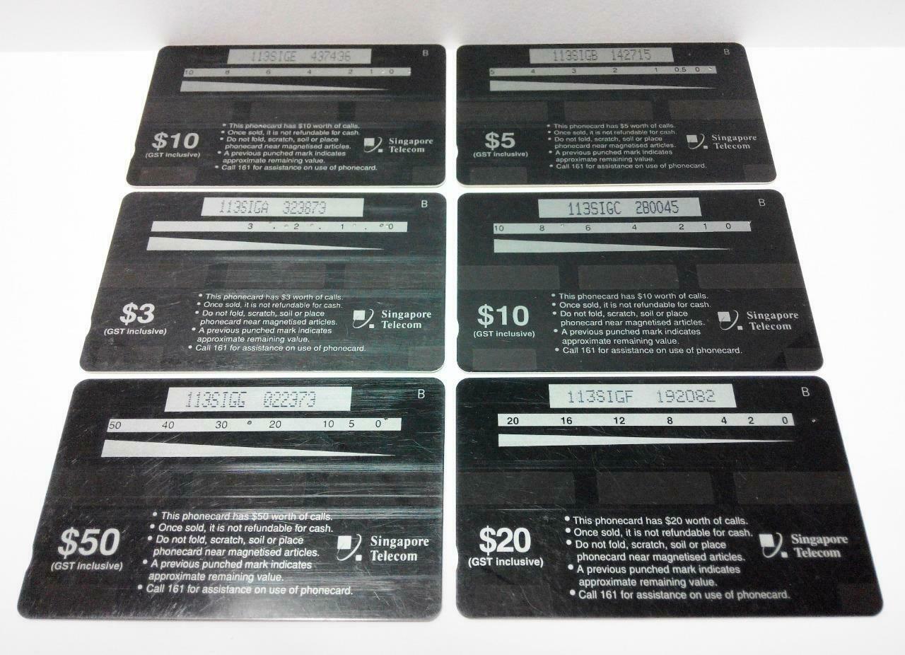 Used Vintage Singapore Phone Cards x6 Insects Locust Beatles Bugs Bee (A439)