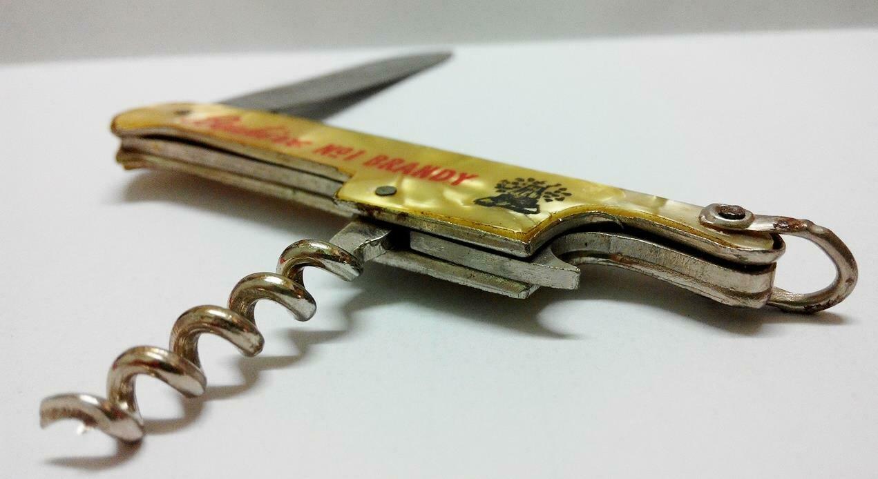 Vintage Beehive VSOP Brandy Cognac Advertising Pocket Camp Knife Beer OpenerA441