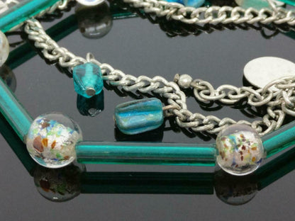 Beautiful Vintage Asia Green & Clear Layering Charms Beads Bracelet F/S (J668)