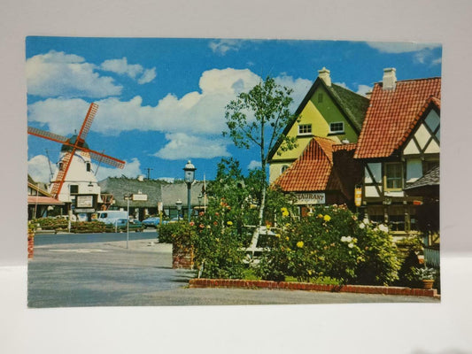 Vintage Windmill Restaurant Vehicles Small Town Solvang Color USA Postcard P629