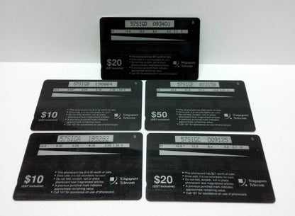 Used Vintage Singapore Phone Cards x5 Asean Chinese Art Painting Drawings (A413)