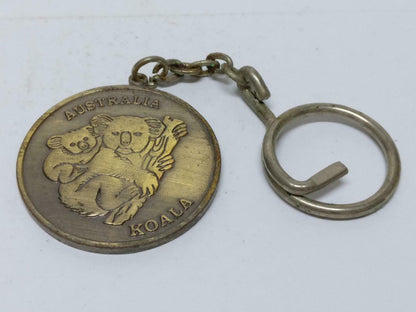 Vintage Australia Cute Koala Bear Bronze Souvenir Keychain Keyring F/S (B695)