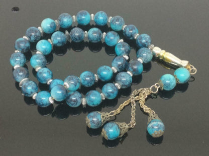CJ888 Vintage Beautiful Art Decor Craft Blue Beads Estate Necklace F/S (J631)