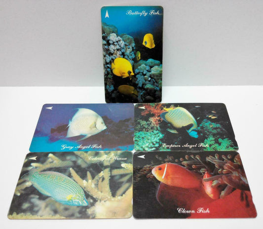 Used Vintage Singapore Phone Cards x5 Fishes Buttlefly Clown Grey Angel (A424)