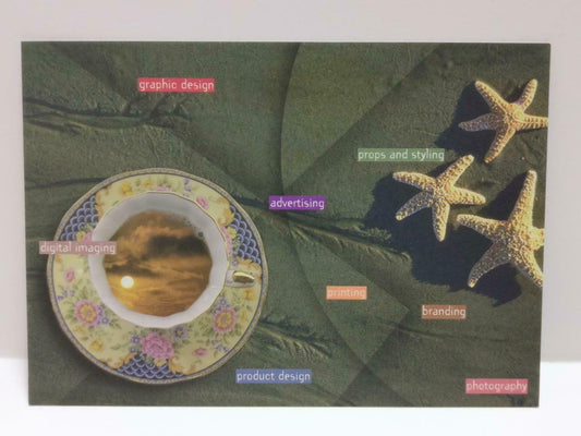 LUCKYPIGEON888 Vintage Coffee Cup Sunset Starfish Singapore Postcard (E0282)
