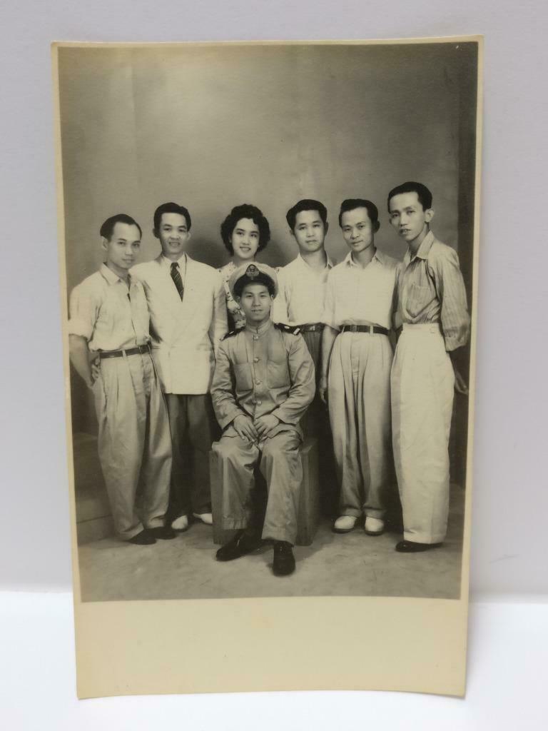 1948 Vintage Rare Asian Chinese China Man In Navy Studio Portrait B&W Photo P322