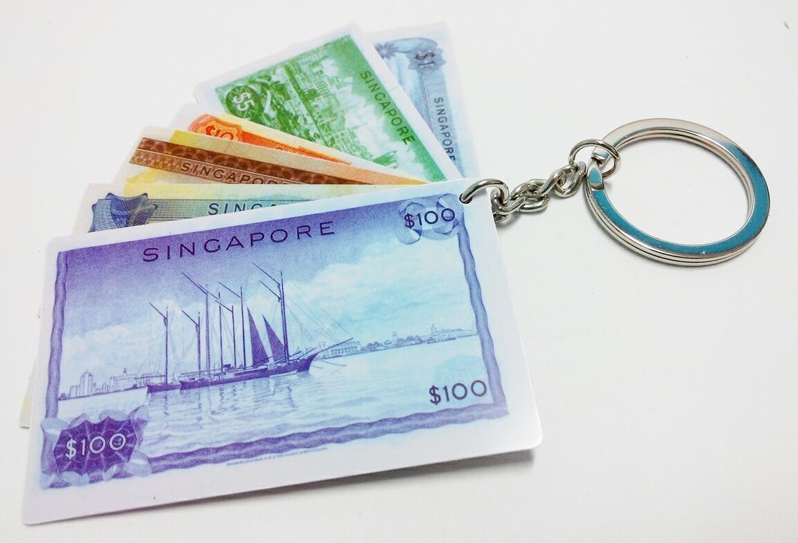 Vintage Singapore Orchid Series Mini Bank Notes $1 - $100 Keychain Keyring (A473