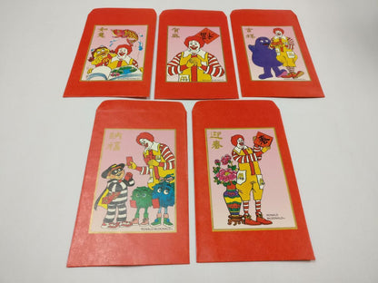 5pcs Rare Vintage Singapore Chinese New Year Red Packet Ronald McDonalds C2139a