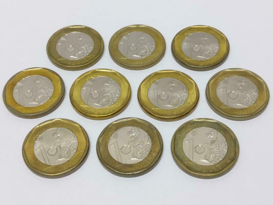 Vintage Singapore One Dollar $1 Coins Bimetal Coins x10 (A1856)