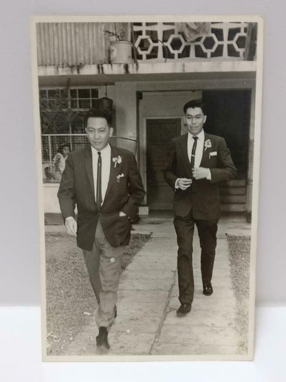 Vintage Asian Chinese Wedding Handsome Men In Suits Groom B&W Photo (P431)