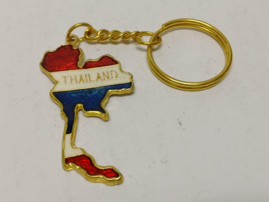 LP888 Rare Vintage Thailand Flag Color Map Gold Tone Metal Keyring Keychain F/S (B795)