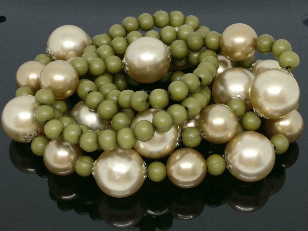 CJ888 Vintage Beautiful Faux Pearls & Green Beaded Estate Necklace F/S (J618)