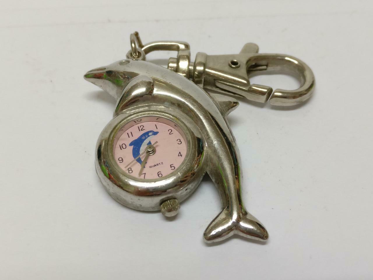 LP888 Vintage Dolphin Watch Silver Tone Metal Souvenir Keychain Keyring F/S (B660)