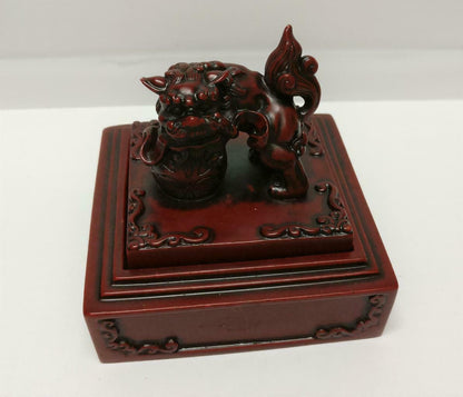 Rare SIA Singapore Airlines Traditional Lion Statue Stamp Ink Pad w/ Box (A2119)
