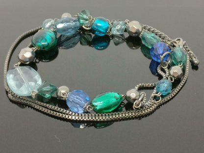 CJ888 Vintage Beautiful Beads Silver Tone Art Craft Estate Necklace F/S (J597)