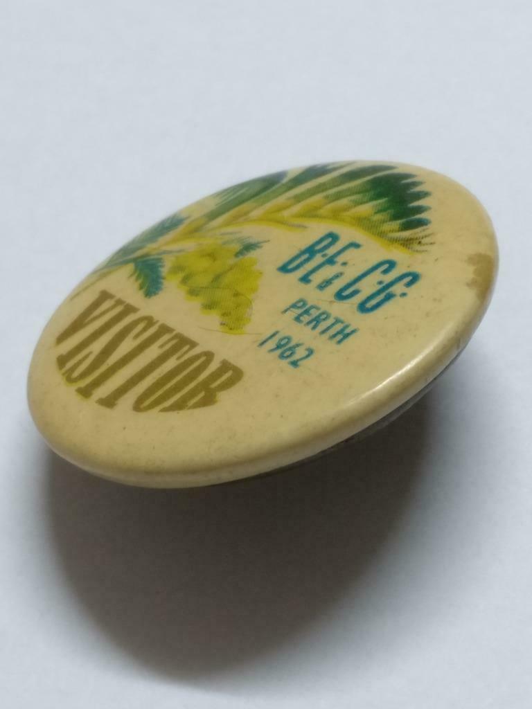 Vintage BE. CG. 1962 Perth Visitor Plant Round Pin Badge Button F/S B930