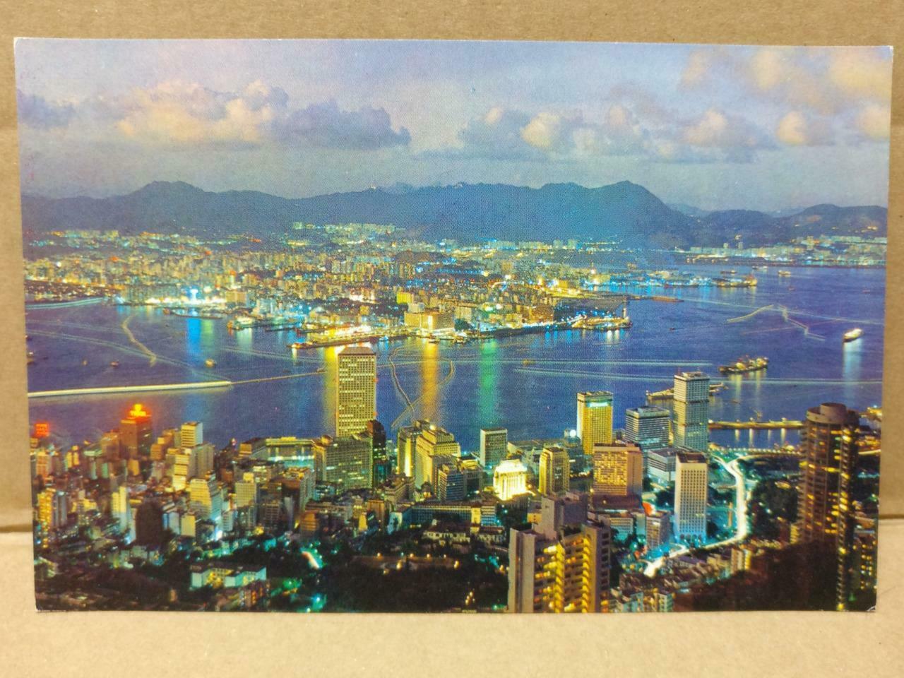 LUCKYPIGEON Hong Kong Night Sky Line Night Scene From Peak Postcard (C1948)