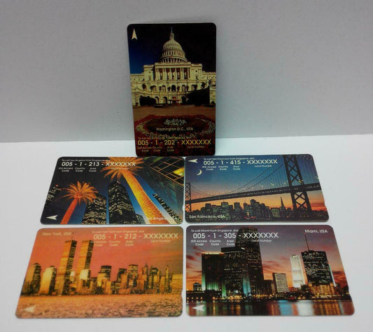 Used Vintage Singapore Phone Cards x5 Beautiful Building Bridge Night Scene A416