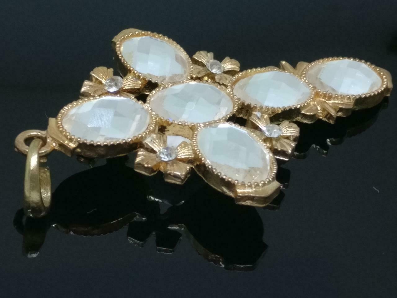 Rare Vintage Victorian Cross Rhinestone Beads Gold Tone Charm Pendant F/S (J820)