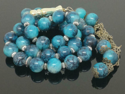 CJ888 Vintage Beautiful Art Decor Craft Blue Beads Estate Necklace F/S (J631)