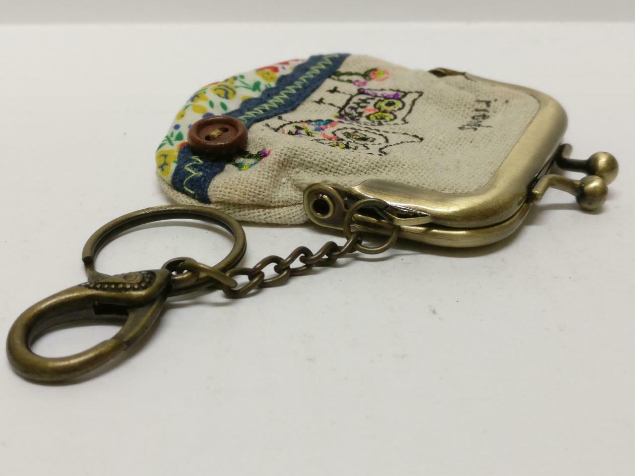LP888 Vintage Handmade Friends Embriodery Money Coin Pouch Keychain Keyring F/S (B837)