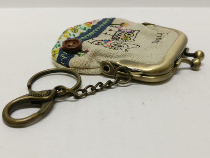 LP888 Vintage Handmade Friends Embriodery Money Coin Pouch Keychain Keyring F/S (B837)