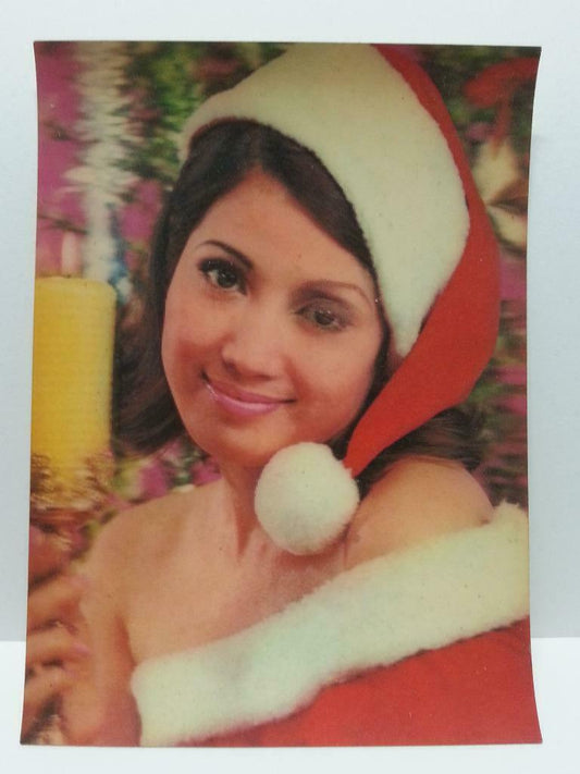 Beautiful Pretty Santa Christmas Lady Winking 3D Lenticular Postcard (AC053)