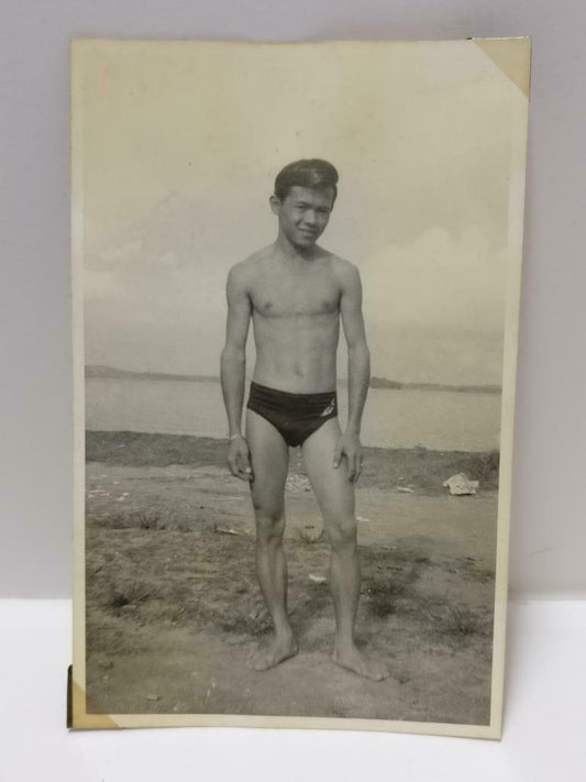 Vintage Chinese Handsome Men Shirtless Muscle Bulge Beefcake B&W Photo P478