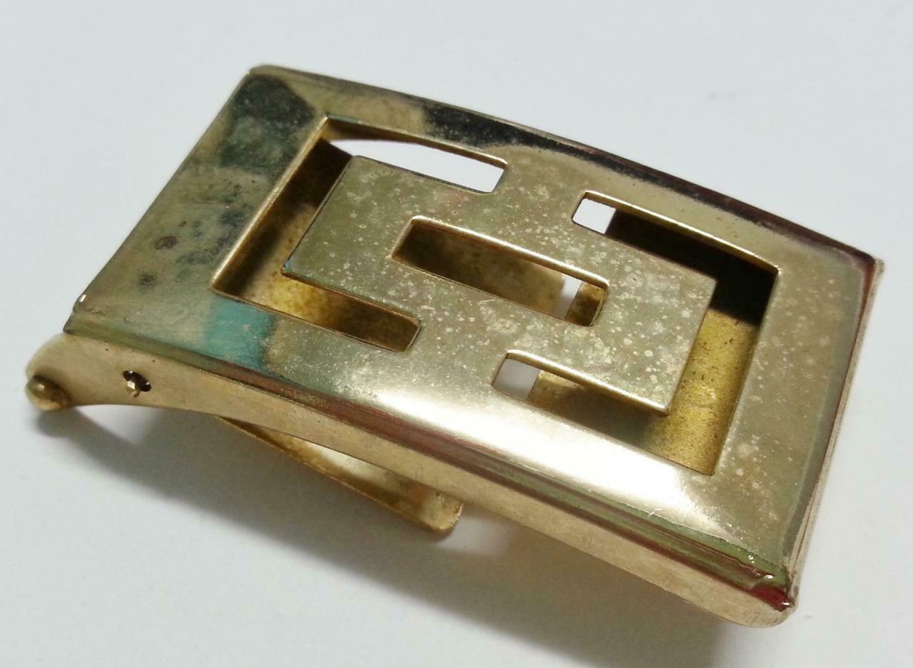 Rare Vintage Retro Stainless Steel Gold Plated Belt Buckle (B412)