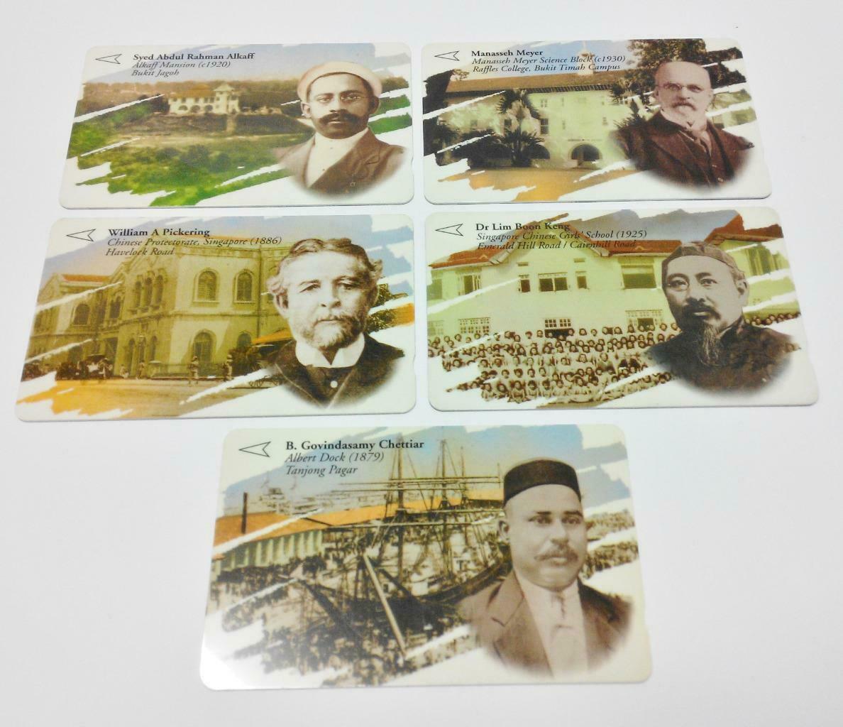 Used Vintage Singapore Phone Cards x5 Famous Singapore People Building (A408)
