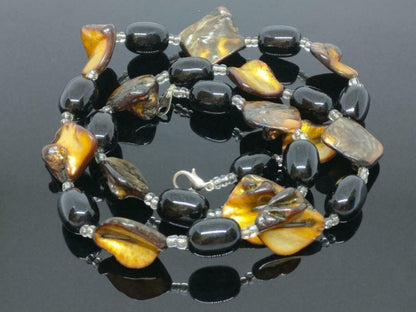CJ888 Beautiful Women Art Deco Craft Black & Yellow Beads Necklace F/S (J491)