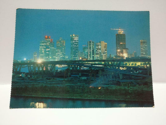 Vintage Singapore Finance Centre Night View Landscape Color Postcard (P565)