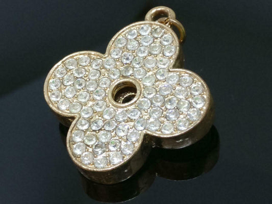 Vintage Beautiful Flower Bling Rhinestone Beads Gold Tone Charm Pendant F/S J818