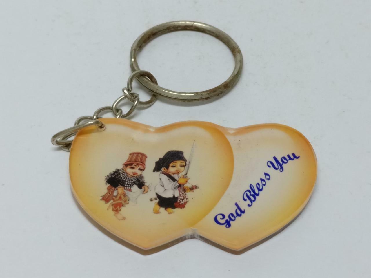 LP888 Vintage Double Heart Shape God Bless You Acrylic Keychain Keyring F/S (B712)