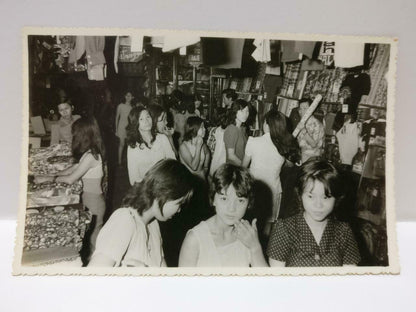 Vintage Asian Chinese In A Clothes Shop Customers Fabrics Candid B&W Photo P395