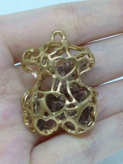 Rare Vintage Cute Bear Purple Rhinestone Bead Bronze Charm Pendant F/S (J862)